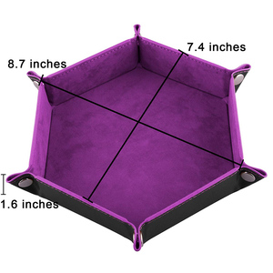 Bandeja hexagonal plegable de cuero PU y terciopelo para <span class=keywords><strong>dados</strong></span> con diseño de logotipo de color personalizado, accesorios para juegos de D&D - Product Image 4