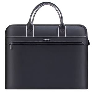 Luxury Oxford Cloth Tote Bag 15.6 Inch <b>Leather</b> Laptop <b>Briefcase</b> Executive Conference Document Organizer for Men - Product Image 2