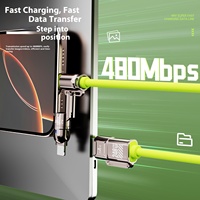 Kabel Sparrow 240W 6A 4-in-1 USB3.0 TPE Dual Head Empat Antarmuka Pengisian Cepat untuk iPhone & Silikon
