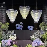 Dekorasi Langit-langit Panggung Aula Pernikahan Lampu Kristal Multilayer Gantung untuk Dekorasi Pernikahan