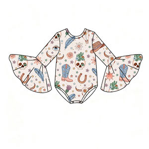 Custom Western Fall Bamboe Baby Meisjes Kleding Bodysuit Cowgirl Cactus Boot Flare Bel Mouw Western Peuter Baby Girl Romper - Product Image 4