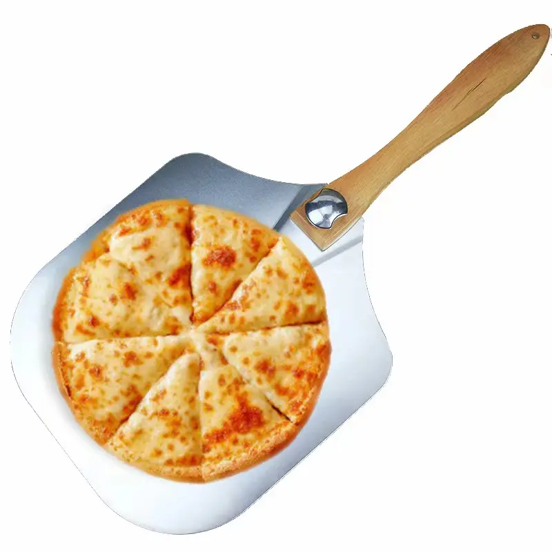 Sıcak satış pişirme araçları 12-inch transferi ile katlanır alüminyum alaşım bıçak katlanabilir alüminyum Pizza kürek ahşap kolu