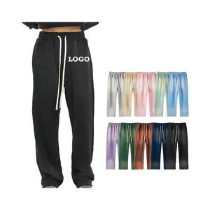 กางเกงวอร์มขายาวสำหรับผู้ชายผ้าคอตตอนแบบ100% มีเชือกผูกด้านหน้าเรียบสไตล์สตรีท - Product Image 4