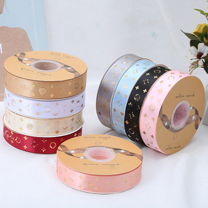 Pita Pembungkus Kado Poliester Custom Bermerek Grosir untuk Bunga, Pita Satin Korea Mewah 1 inci dengan Foil Emas dan Logo - Product Image 3