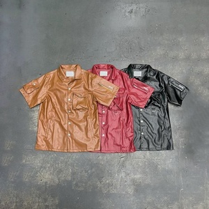 Streetwear Summer High Quality Track Suit Sweatsuits <b>Lounge</b> Wear <b>Set</b> Mens <b>Two</b> <b>Piece</b> Leather Short Sleeves Buttons <b>Set</b> - Product Image 4