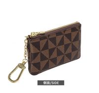 Dompet koin kulit PU ritsleting emas hitam desainer dompet merek kecil tempat kartu kredit kantong kotak-kotak coklat dengan gantungan kunci
