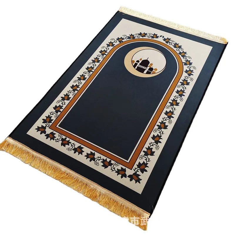 Commercio all'ingrosso Hajj musulmano la Mecca stampato tappeto da pellegrinaggio in stile mediorientale tappetino da preghiera tappeto da pellegrinaggio con frange