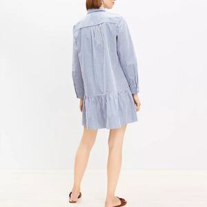 Robe chemise pour femme, fabrication OEM, vente en gros, nouvelle robe formelle en coton rayé rétro pour femmes - Product Image 3