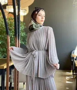 ชุดอาบายาอิสลาม2ชิ้นสำหรับผู้หญิง,ชุดกิโมโนผ้าชีฟองปิดจีบชุดคาฟตานไก่งวงชุดเดรสมุสลิม