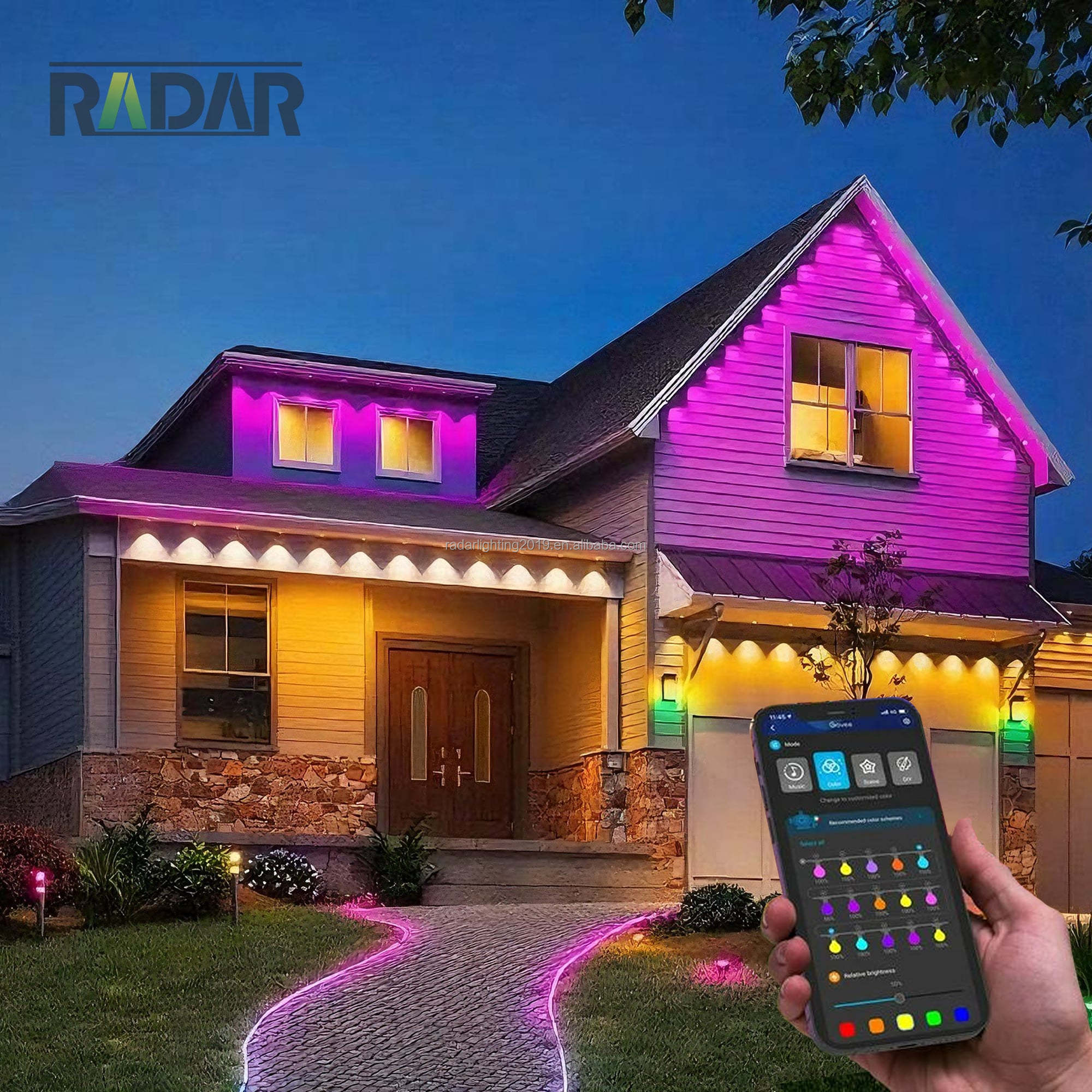 IP67 Plastic Exterior LED Eave Light Smart House Pixel Outdoor Holiday Lights 1m Permanent Christmas Lights