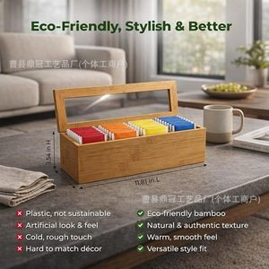 Caja de Almacenamiento de Bolsitas de Té de Madera, Rectangular, con Tapa Abatible, Organizador de Café y Té, Organizador de Escritorio - Product Image 5