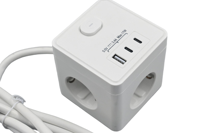 Enchufe Inteligente con Extensión USB E-Sun, Cubo con 3 Tomas de Corriente, 1 USB, 2 Puertos USB-C, Enchufe Europeo, 16A, 250V, Conexión a Tierra Estándar, Cable de 1.5m, CE, ROHS, EMC