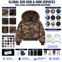 Blouson zippé à capuche pour homme, coupe courte et carrée, en camouflage marron délavé, avec garniture en fourrure, style streetwear, en tissu épais, fournisseur en gros pour marques