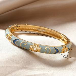 Enamel Open Bangle <strong>Bracelet</strong> for Women Palace Style Chinese Jingtailan Inspired Fashion Jewelry with Cloud Brocade Design - Product Image 4