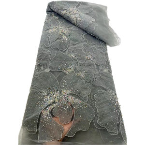 Ni. Ai sáng bóng đính cườm ren vải sang trọng ngọc trai ren vải ưa thích vải tuyn thêu sequin vải cho váy cưới - Product Image 6