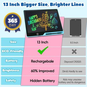 <span class=keywords><strong>Tablette</strong></span> d'écriture LCD pour enfants Rechargeable 13 pouces <span class=keywords><strong>Tablette</strong></span> en plastique écologique 3-12 ans Garçons Filles Noël - Product Image 2