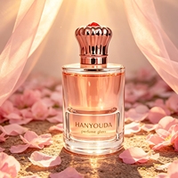 Flacon de parfum en verre transparent de luxe 50 ml, bouchon en or rose, flacon de parfum vide, logo personnalisé, coffret d'emballage de parfum rose