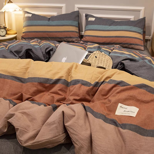 Juego de Sábanas Nórdicas Simples de Cuatro Piezas, de Algodón Puro Teñido con Hilo, Lavado, para <span class=keywords><strong>Cama</strong></span> Doble, Funda de Edredón, Lujo Moderno - Product Image 4