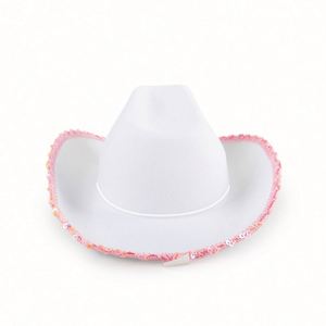 White Cowboy Hat With Pink Sequins Star Adjustable Neck-<b>String</b> Unisex Play Costume Accessories for Themed Party <b>Dress</b>-Up - Product Image 6