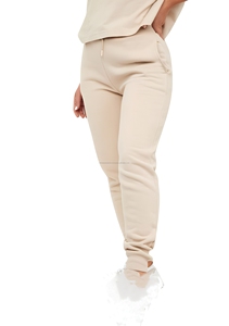 Custom Beige High Waist Women Fleece <b>Jogger</b> Sweatpants Drawstring Waist <b>Fitted</b> Ankle Cuffs Private Label Apparel Manufacturer - Product Image 3