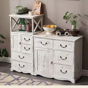 Juego de 2 Gabinetes de Almacenamiento de Madera Blanca Desgastada, Organizador Alto con Estante Abierto para Sala de Estar/Dormitorio - Product Image 1