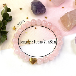 Bracciale elastico in quarzo rosa naturale con ciondolo a cuore - Regalo <span class=keywords><strong>di</strong></span> gioielli per tutti i giorni e San Valentino per migliorare amore, armonia e affinità - Product Image 2