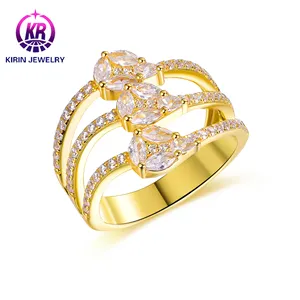 Cubic Zircon Ring Solid 925 Pure Silver Unique Design 18k Gold Plated Ring Pure Silver Jewelry Manufacturer Direct Sales Bulk