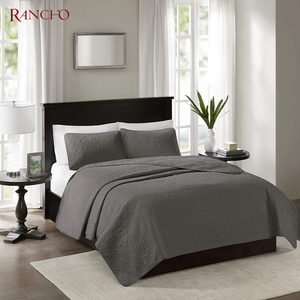Cina All'ingrosso 3 Pezzo Solido In Microfibra Copertura di Base <span class=keywords><strong>Grigio</strong></span> Trapuntato Re <span class=keywords><strong>Copriletto</strong></span> Ricamati - Product Image 2