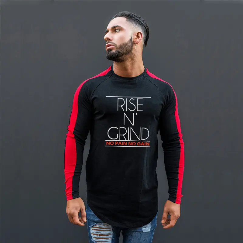 Monogrammed T-Shirt Long Sleeve Body-Building T-Shirt In Contrasting Colors New Fashion Long Sleeve T-Shirt