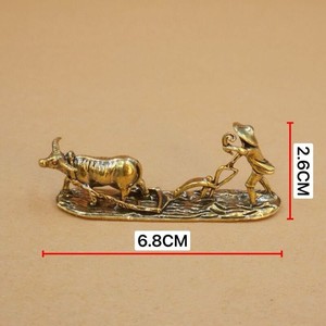 Figura de bronce KI Tengqiao de granjero cultivador, anciano y vaca, mascota de té de cobre para oficina, regalo de colección artesanal - Product Image 1
