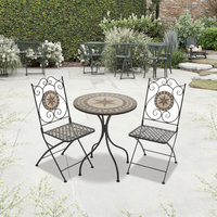 Ensemble de 3 pièces pliable en fer à motif de mosaïque Bistro pour jardin ou accessoire de décoration intérieure