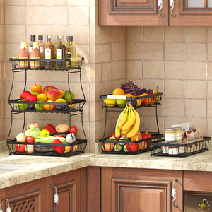 Étagère à fruits en métal réglable à plusieurs niveaux avec paniers amovibles pour le rangement sur le comptoir de cuisine - Product Image 3