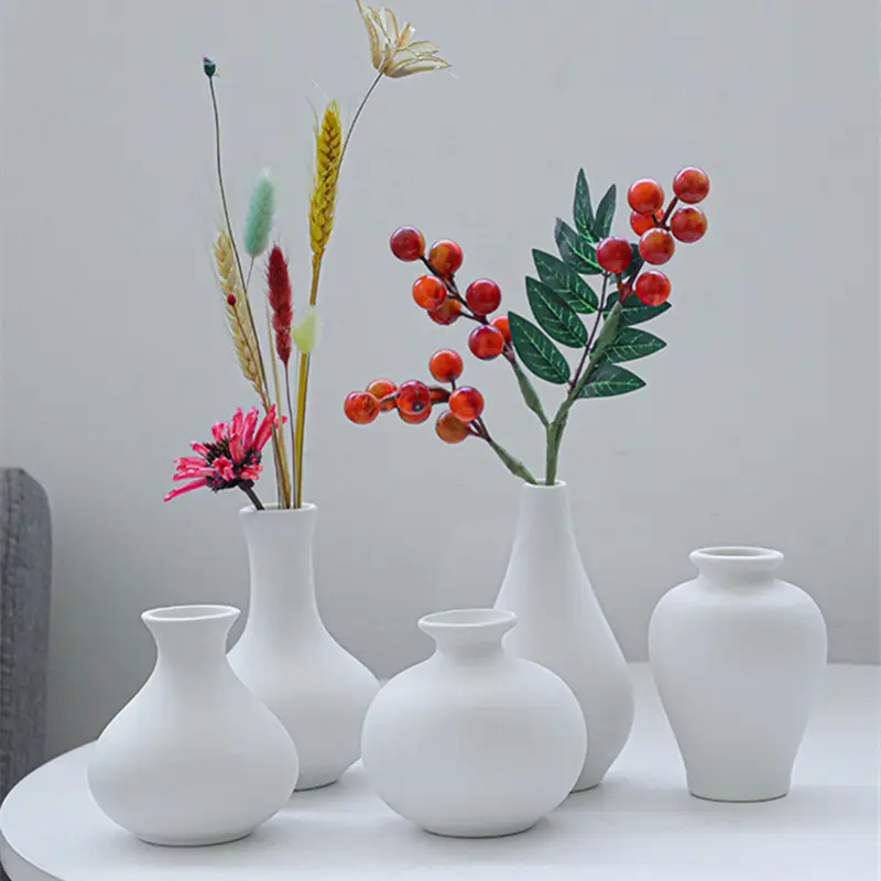 Simple ceramic vase five-piece set small flower desktop decor black and white vase