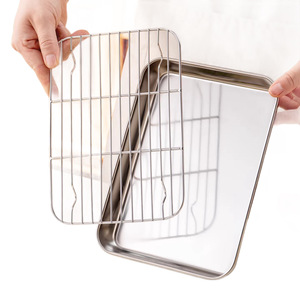 Stainless Steel Baking Tray Rectangle Oil Draining Rack Oven Safe Household Cooking Tray - Product Image 5