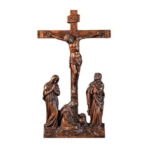 Statue de la Scène de la Crucifixion de Jésus, Décoration du Calvaire en Bois Sculpté à la Main, 14 Stations du Chemin de Croix, Sculpture Chrétienne Religieuse - Product Image 1