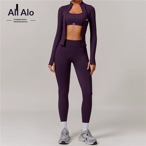 Completo Sportivo Americano Senza Cuciture a Vita Alta, 2 Pezzi, per Yoga e Corsa, Asciugatura Rapida, <span class=keywords><strong>Aderente</strong></span>, Abbigliamento Fitness Sexy - Product Image 3