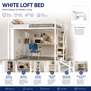 <span class=keywords><strong>Lit</strong></span> mezzanine en métal robuste pour adultes avec <span class=keywords><strong>escalier</strong></span> et rangement GRATUIT, espace de travail, gain de place, capacité de charge massive de 450 kg - Product Image 2