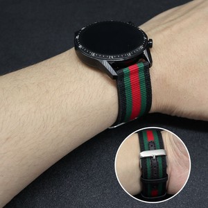 Bracelet de montre en nylon rayé vintage Upro 22 mm pour Huawei Watch GT4 GT3 GT2 Pro, bracelet de remplacement doublé en cuir véritable - Product Image 3