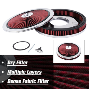14 Zoll x 2 Zoll verchromter, waschbarer, runder, roter Luftfilter-Set, High-Flow-Luftfilter für SBC BBC - Product Image 2