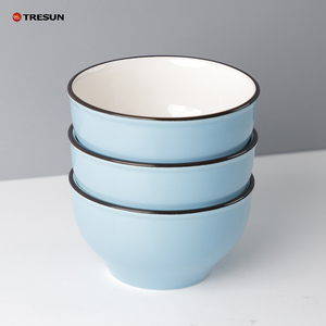 4.5 Inch 10 oz Small Glossy <strong>Red</strong> Blue <strong>Microwave</strong> &amp; Dishwasher Safe Ceramic Rice Bowl - Product Image 3