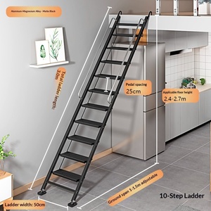 Échelle télescopique noire en alliage d'aluminium-magnésium épaissi, 8-12 marches, plateforme, <span class=keywords><strong>escalier</strong></span> intérieur/extérieur, portable, pour <span class=keywords><strong>grenier</strong></span> - Product Image 5