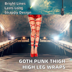 King Mcgreen Star Women's Goth Punk Harness Bandage <b>Thigh</b> High Stockings Sexy Cross Straps Pole Dance Night Club Leg Wraps 1 - Product Image 2