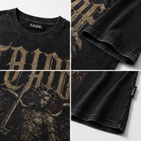 T-shirt TaiDe certifié BSCI 280GSM délavé à l'acide avec impression bouclier ange guerrier devant et derrière, coupe oversize, logo personnalisé, OEM ODM, vente en gros pour hommes