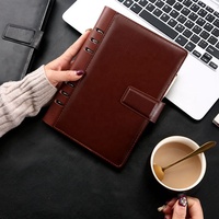 Classeur A5 en gros noir, cahier à logo d'entreprise, cahier à 6 anneaux en cuir marron à couverture rigide A5 A6