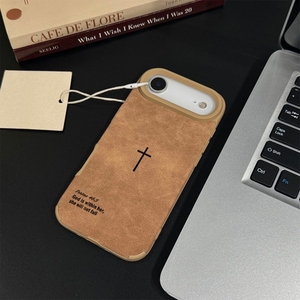 Funda de Teléfono Móvil con Textura de Piel de Oveja y Cruz Inglesa Vintage para <span class=keywords><strong>iPhone</strong></span> 16 15 17 Air Pro Max, Carcasa Trasera de TPU - Product Image 1