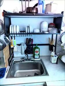 رف تجفيف أطباق كبير السعة بطبقة واحدة مع غطاء، رف تخزين مزدوج للمطبخ لتجفيف الأطباق فوق الحوض - Product Image 6