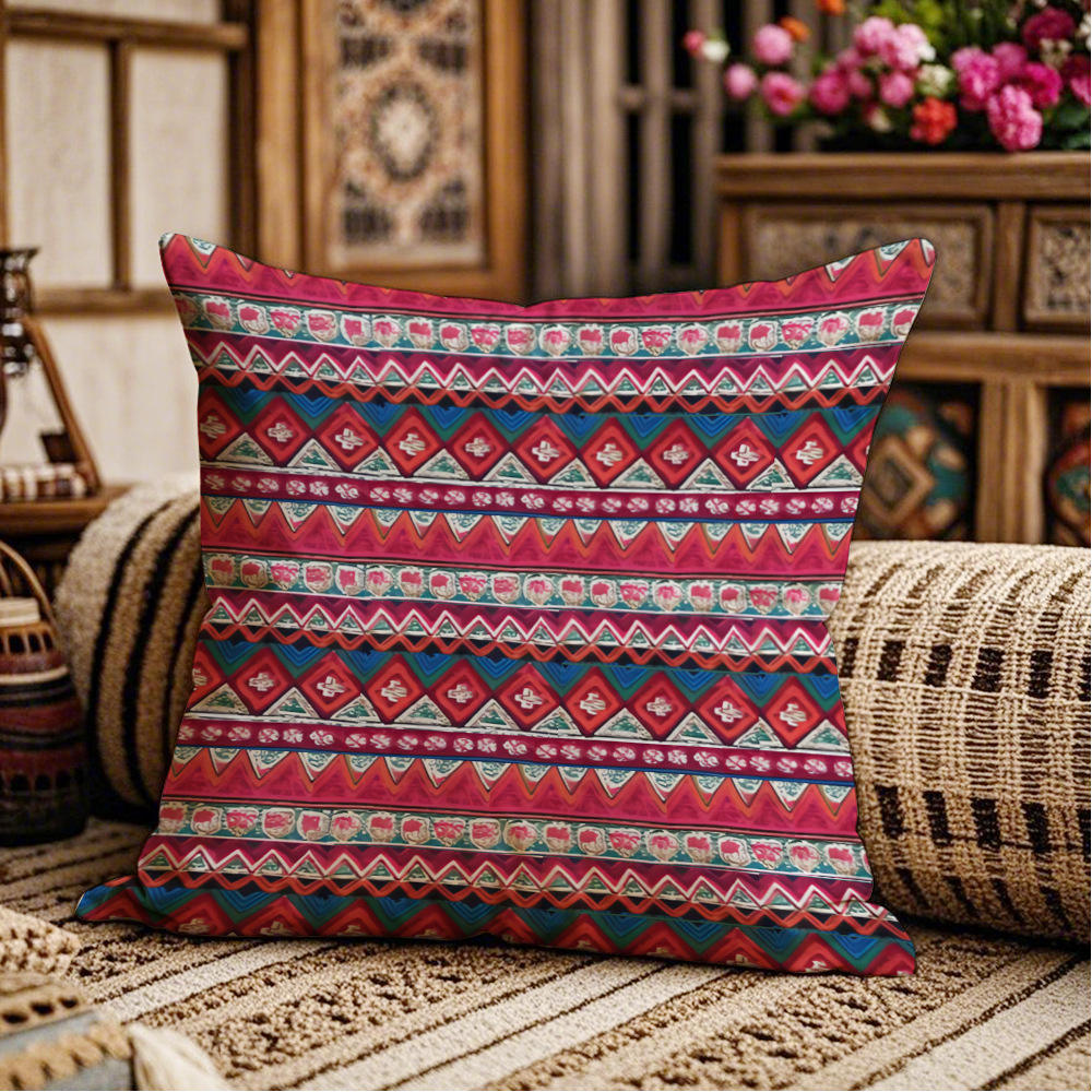 ลวดลายสไตล์ชาติพันธุ์ - ลายจังหวะสีน้ำเงินและสีแดง