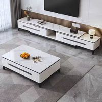 Vente en gros de meuble TV design simple meuble TV moderne de luxe blanc avec dessus en pierre frittée meuble TV en bois extensible mobile