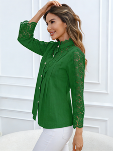 Chemisier décontracté en dentelle pour femme, manches longues, 100 % coton tricoté, brodé, collection Printemps/Été Automne 2026, en stock, Géorgie - Product Image 5