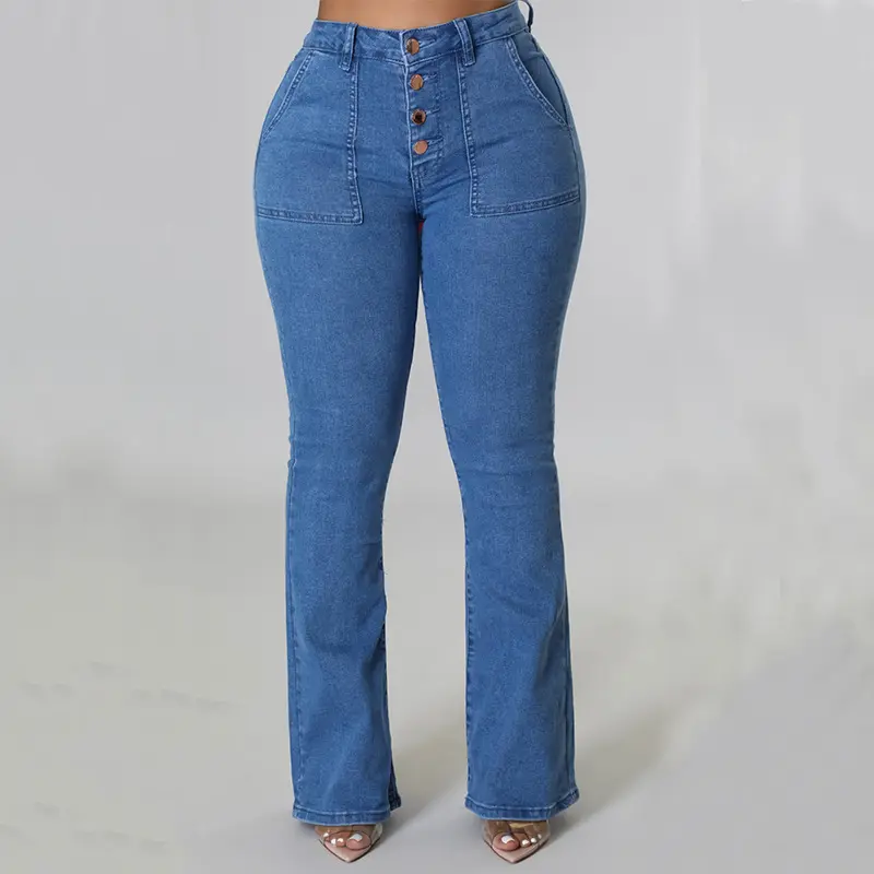J & H กางเกงยีนส์ผ้ายืดสตรี,กางเกงยีนส์เอวสูงขากระดิ่งกางเกงผ้ายีนส์พร้อมกระเป๋าและกางเกงขายาวลำลองไซส์พิเศษปี2023